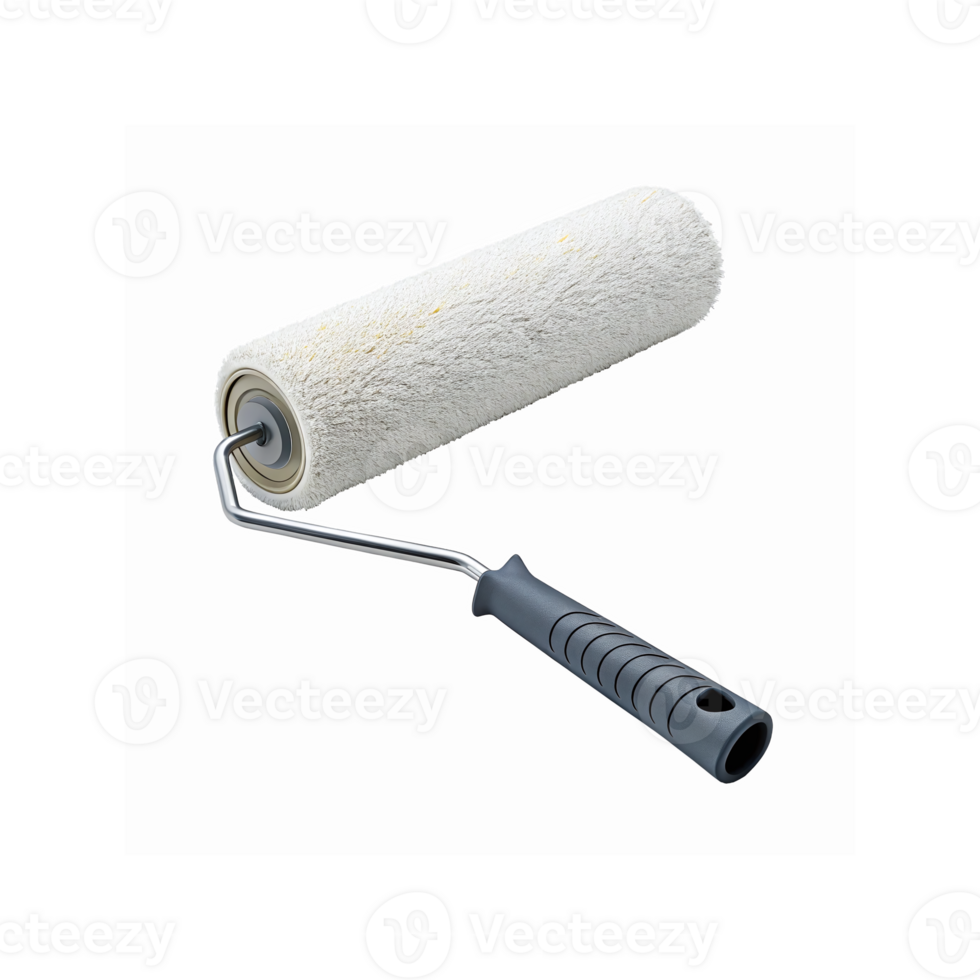 Professional Paint Roller with Black Grip Handle and White Textured Foam Cylinder for Wall Painting Projects png