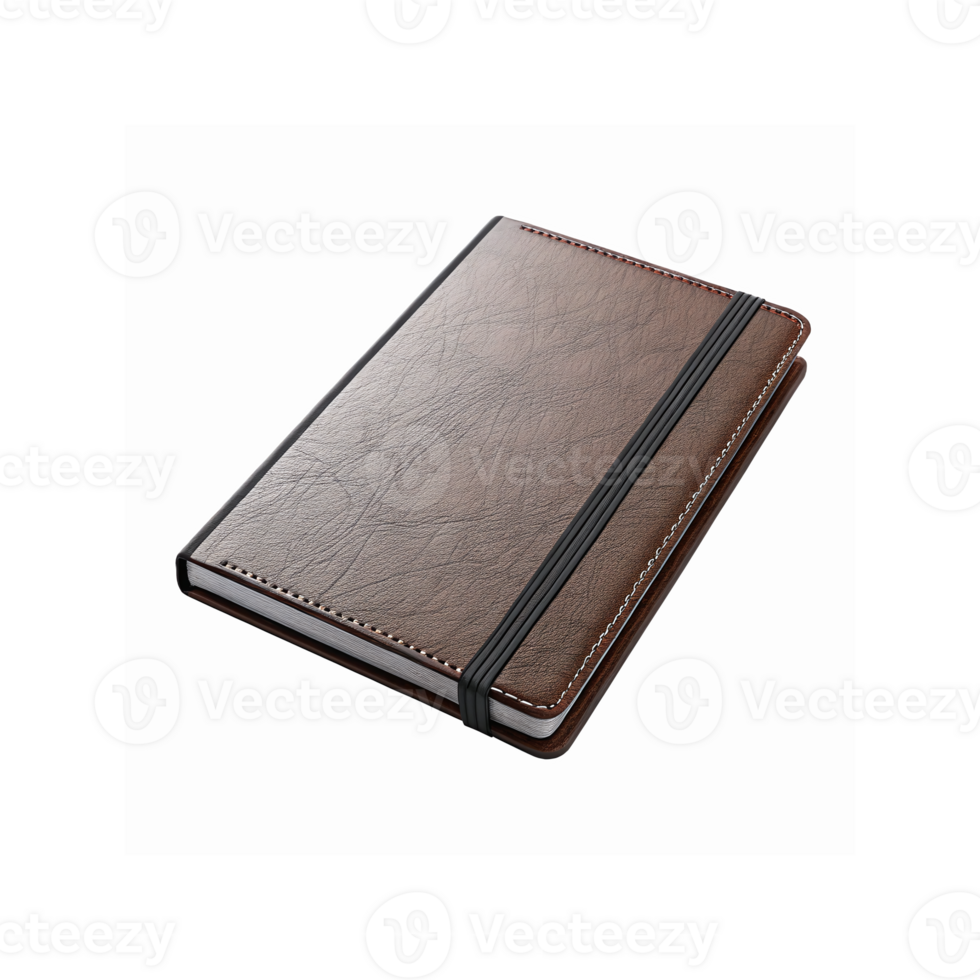 Brown Leather Notebook with Elastic Strap and Stitched Edges for Office and Personal Use png