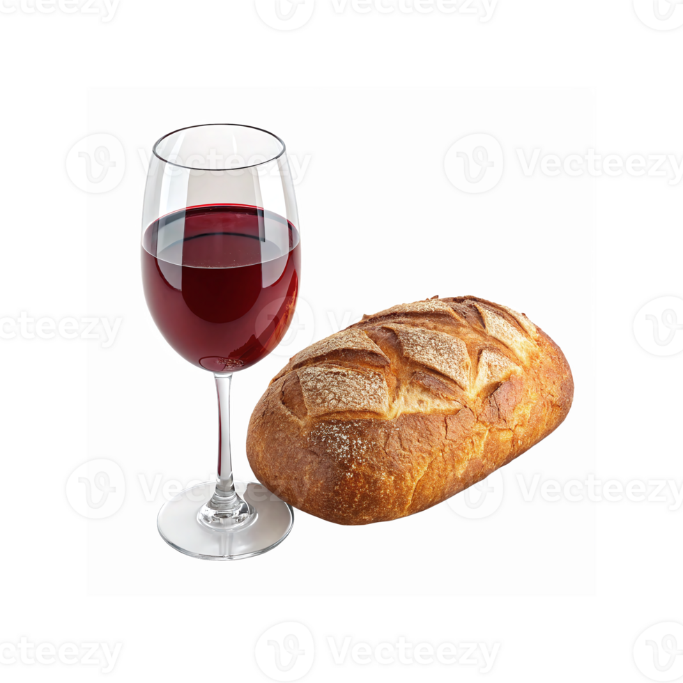 Rustic Loaf of Freshly Baked Bread Next to Elegant Glass of Red Wine on Transparent Background png