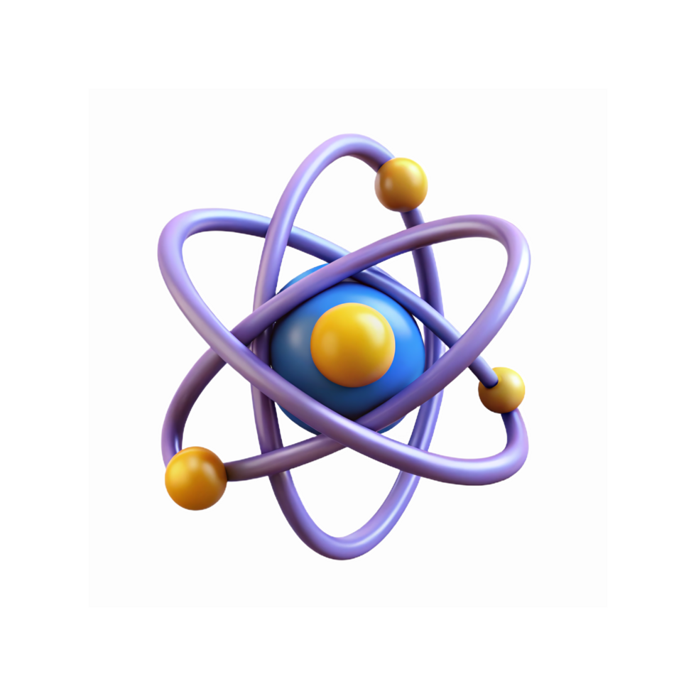 3D Representation of Atom Structure with Vibrant Purple Orbitals and Yellow Spheres on Transparent Background png