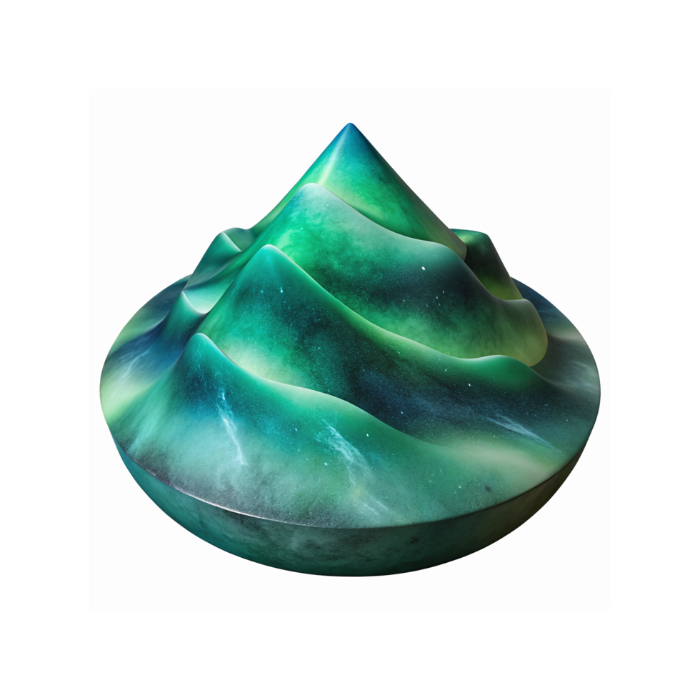 Abstract Green Mountain Shape with Gradient Colors and Stars Transparent Background Design Object png
