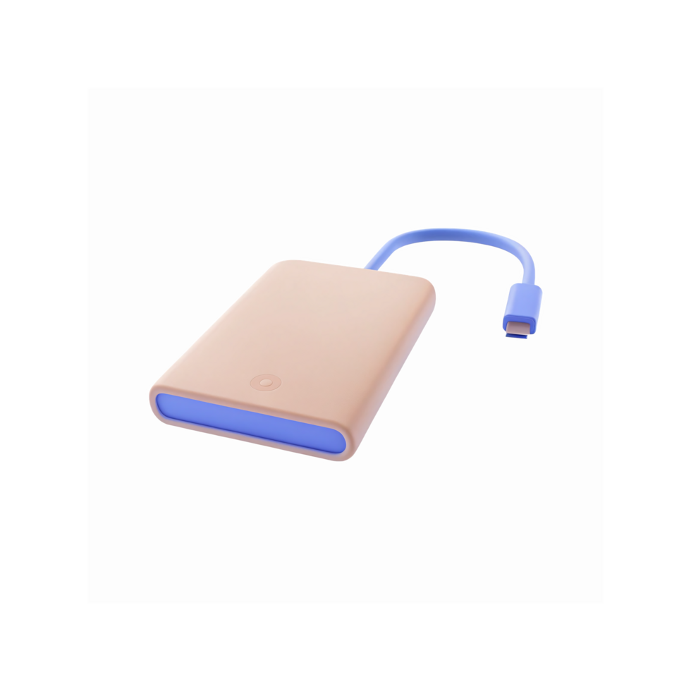 Portable External Hard Drive in Beige with Blue USB C Cable for Data Storage Backup Solutions png
