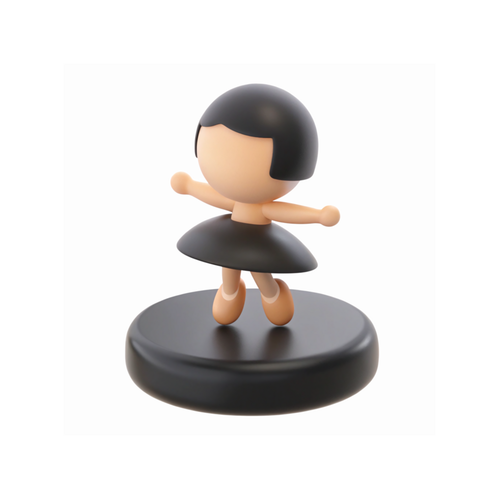 Minimalist Cartoon Ballerina Figurine with Black Dress on Base for Dance and Art-Themed Designs png