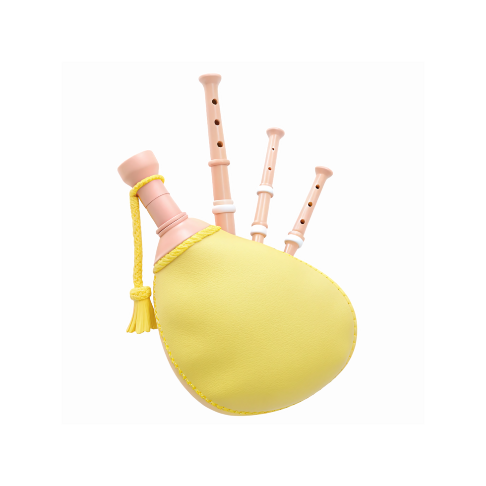 Yellow Bagpipe with Pink Wooden Pipes and Tassel for Musical Instrument Enthusiasts Transparent Background png