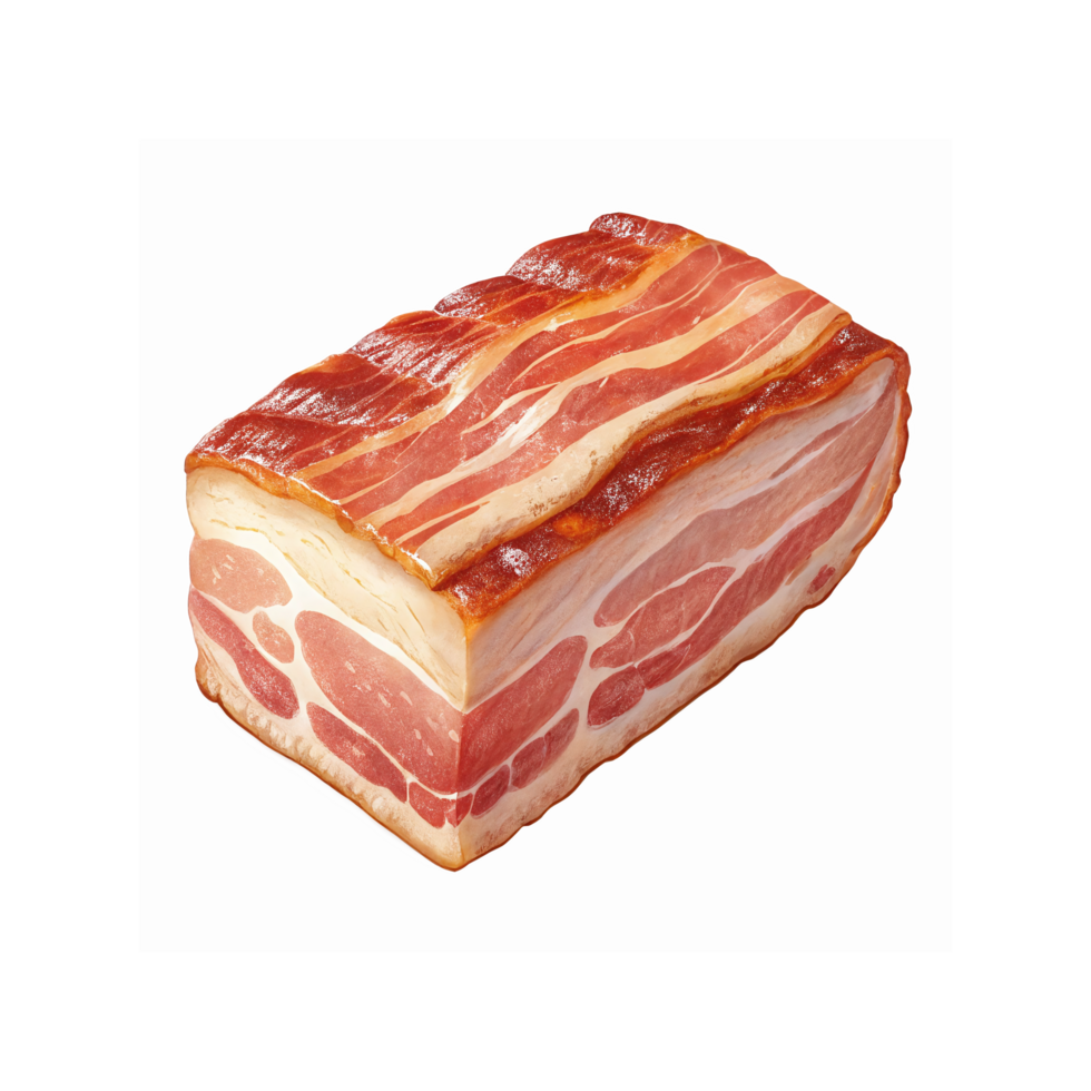 Thick Slice of Marbled Raw Bacon with Crisp Edges and Juicy Fat Layers for Cooking or Recipe Design png