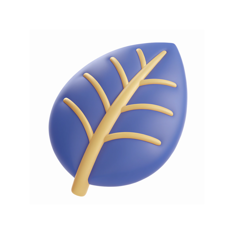 Blue Leaf with Yellow Veins for Nature Graphics and Eco Themes on Transparent Background png