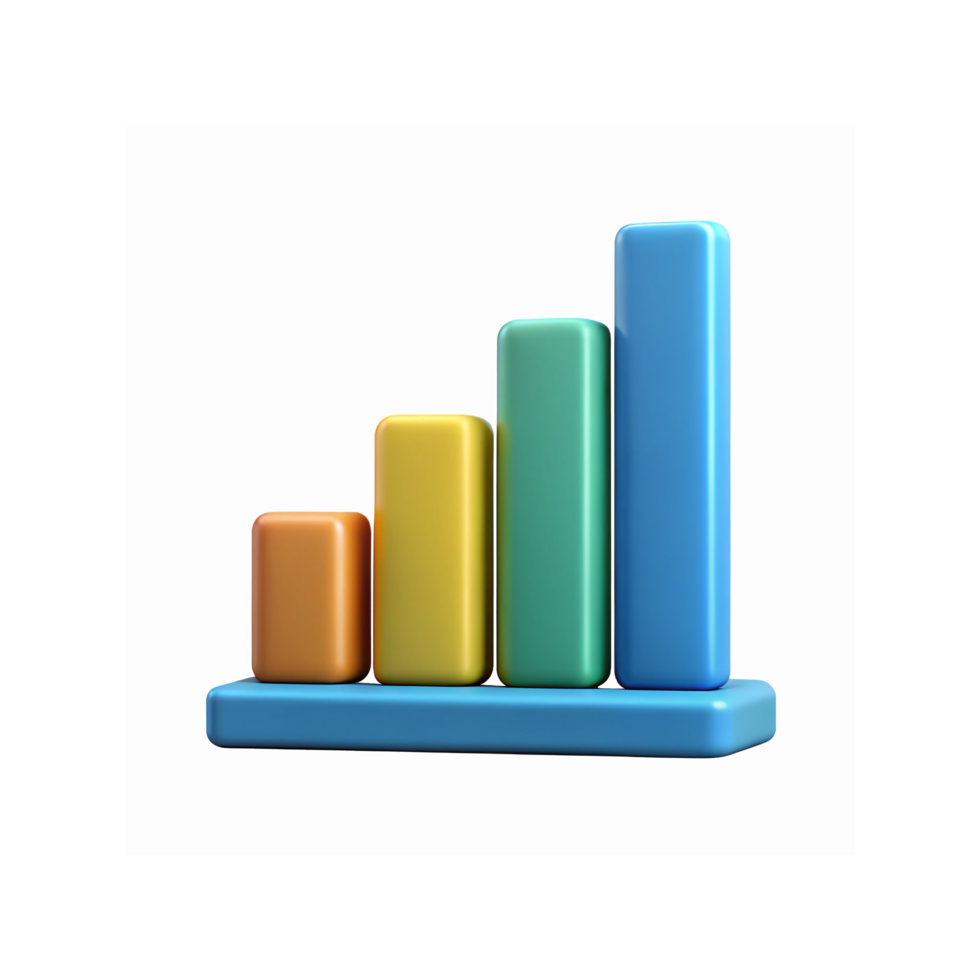 3D Colorful Bar Chart Diagram Representation of Business Statistics and Data Analysis on Transparent Background png