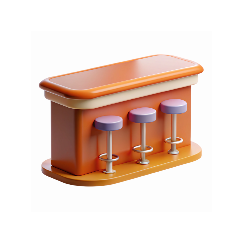 Retro Orange Bar Counter With Three Stools For Cafes Restaurants or Interior Design Concepts png