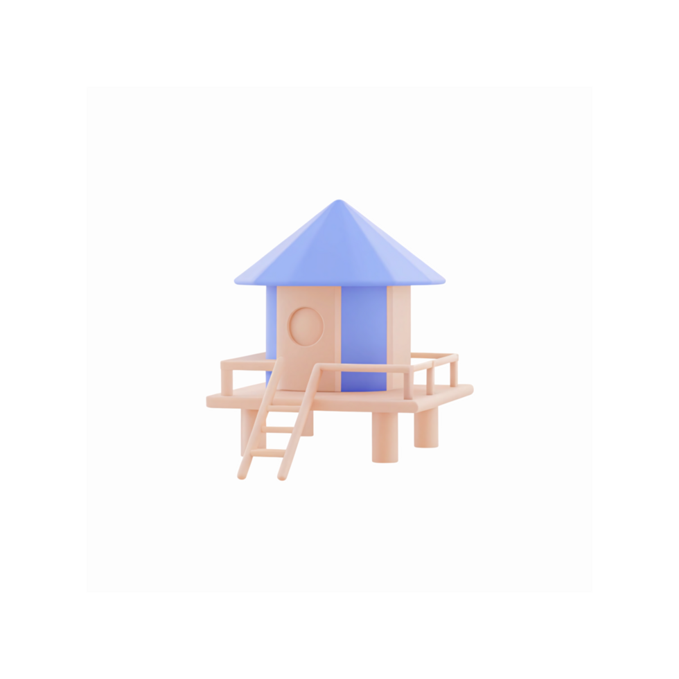 Minimalist Blue and Beige Toy Hut with Circular Window and Ladder on Transparent Background for Design Use png