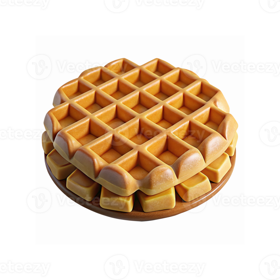 Golden Brown Stack of Belgian Waffles on Wooden Plate for Breakfast and Dessert Ideas png