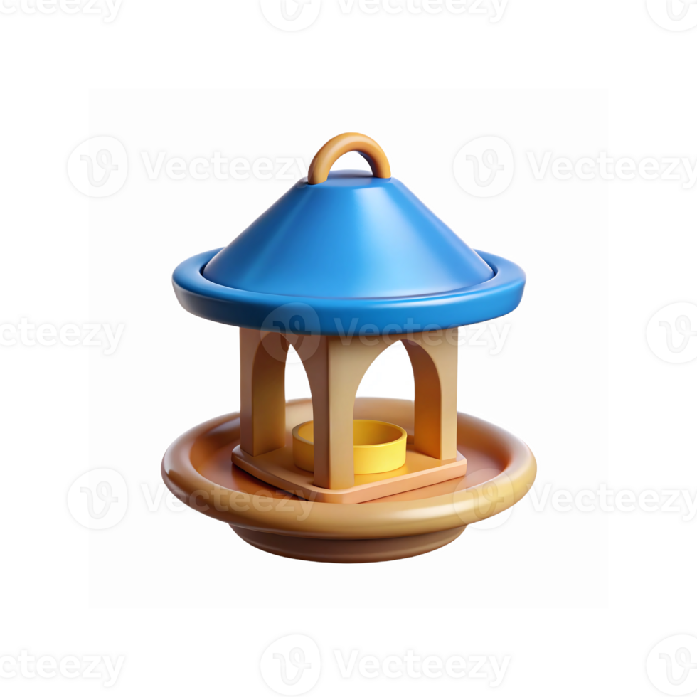 Blue and Beige Bird Feeder with Dome Roof for Outdoor Garden Decor and Wildlife Feeding png