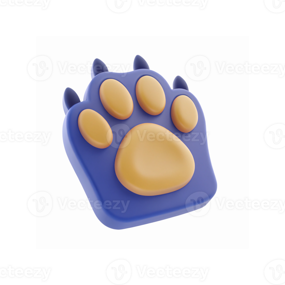 3D Blue Animal Paw Icon with Yellow Pads for Logos Apps and Digital Graphics on Transparent Background png