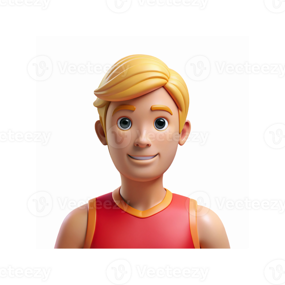 3D Render Smiling Blonde Boy Wearing Red Tank Top on Transparent Background for Digital Applications png