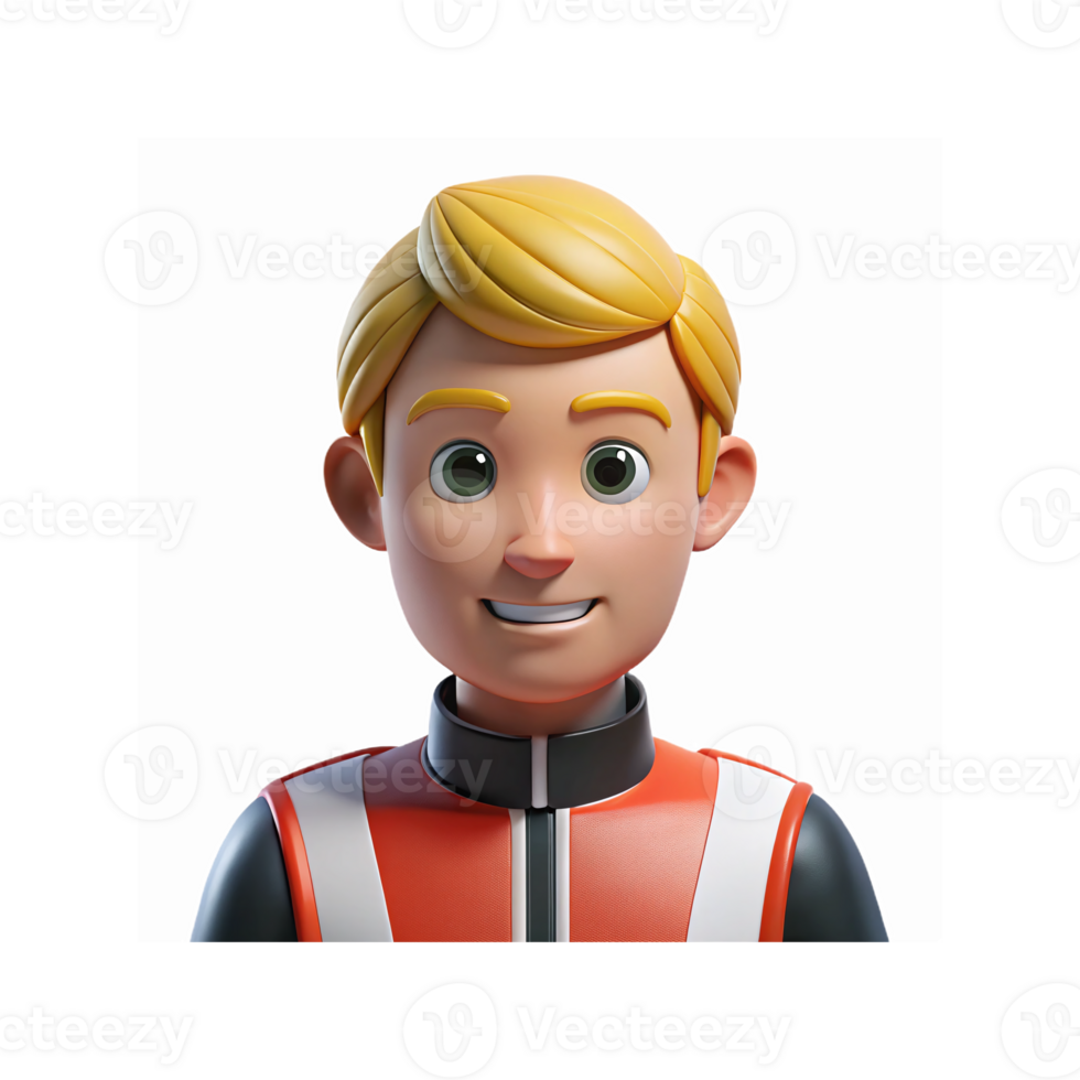 3D Illustration of Cheerful Blond Male Character in Red and Black Outfit with Transparent Background png