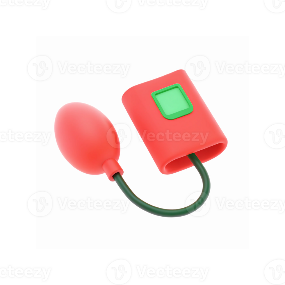 Red Hand Pump with Green Digital Screen for Measuring Pressure or Stress Relief on Transparent Background png
