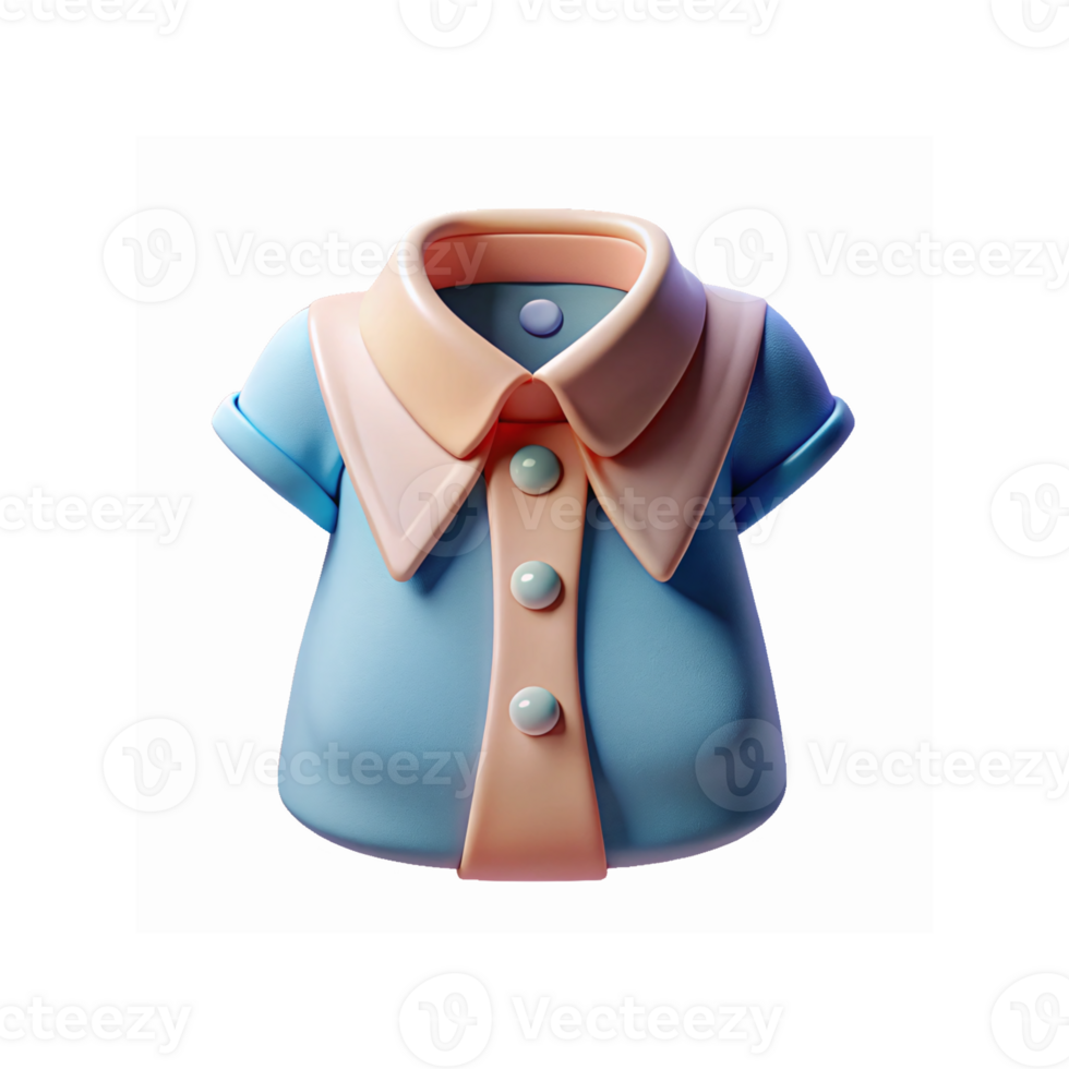 3D Render of Blue and Peach Shirt with Buttons Fashion Apparel Clothing Design Isolated on Transparent Background png