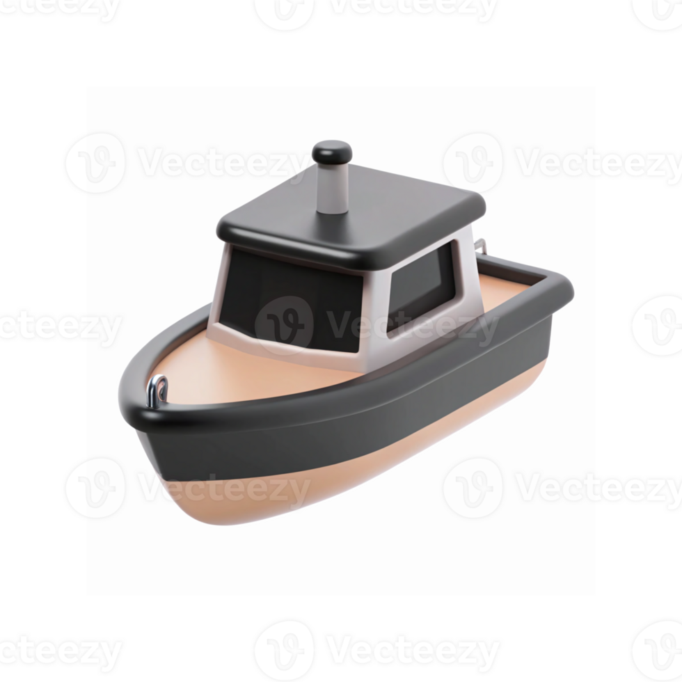 Modern Gray and Black Small Tugboat Icon in Minimalistic 3D Design with Transparent Background png