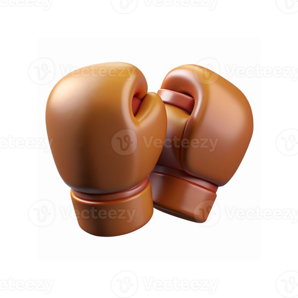 Closeup of Brown Boxing Gloves in 3D Illustration for Sports Training or Fitness Concept on Transparent Background png