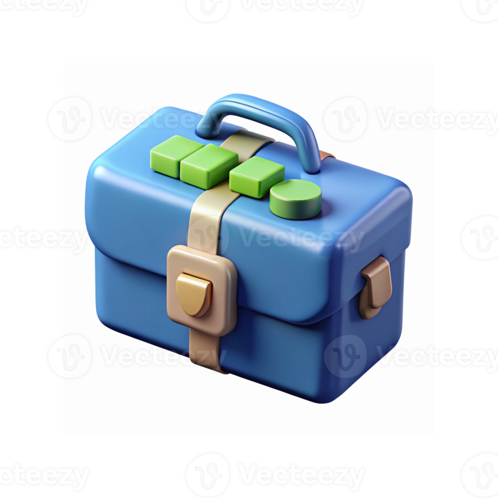 Blue Lunchbox with Handle and Green Buttons for Food Storage and Organization on Transparent Background png