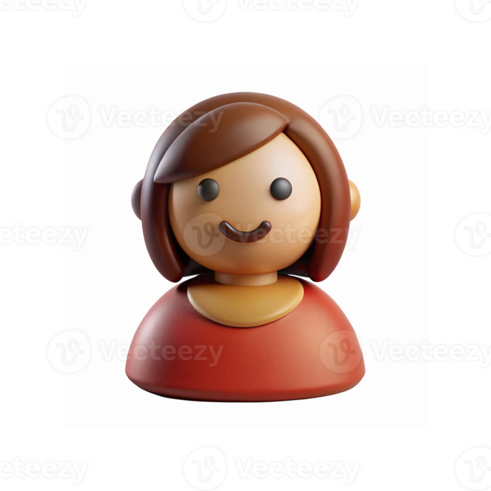 3D Rendered Smiling Woman Avatar with Brown Hair Red Top and Transparent Background for Digital Use png