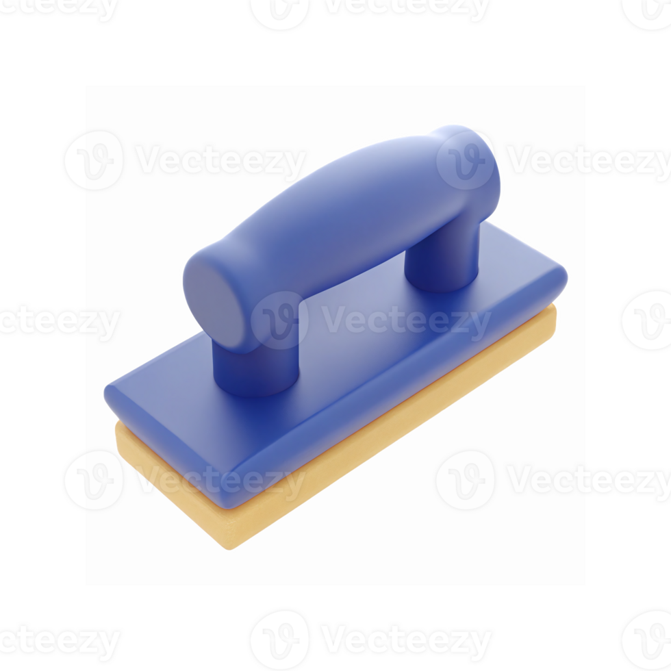 Blue Plastic Handheld Sponge Tool for Cleaning and Surface Scrubbing with Yellow Pad Isolated png