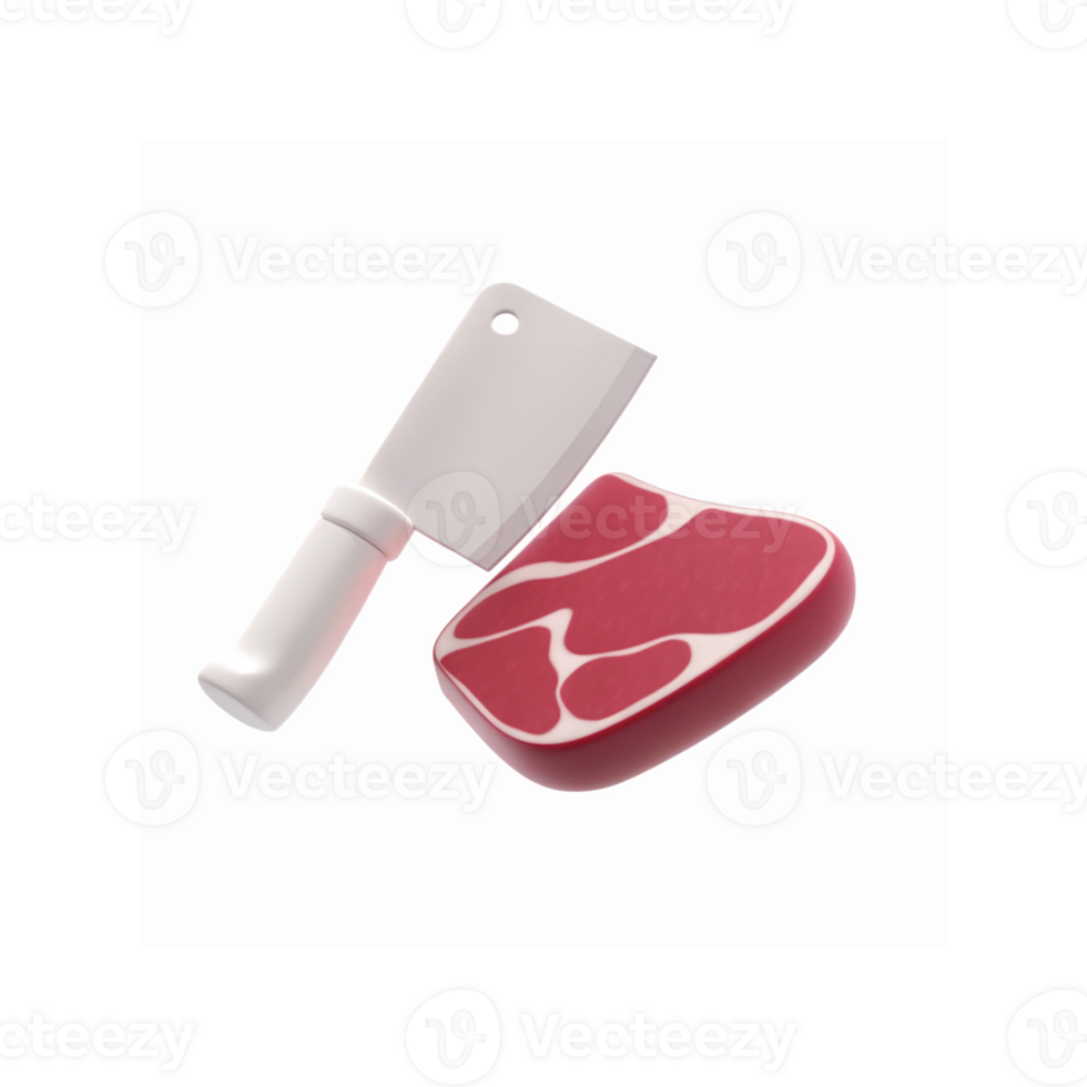 Raw Red Meat Slice with Butcher Cleaver on White Background for Cooking and Culinary Use png
