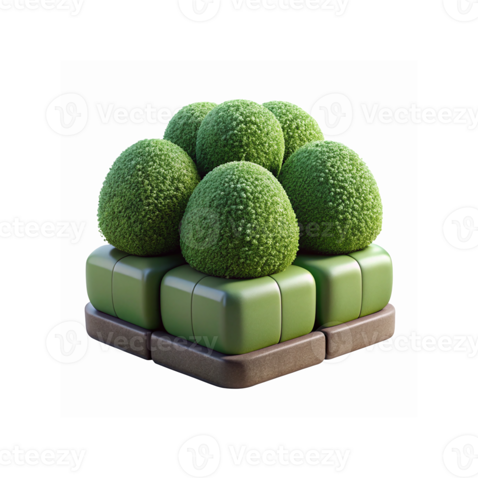 Modern Green Topiary Spheres on Geometric Minimalist Cube Base Isolated on Transparent Background png