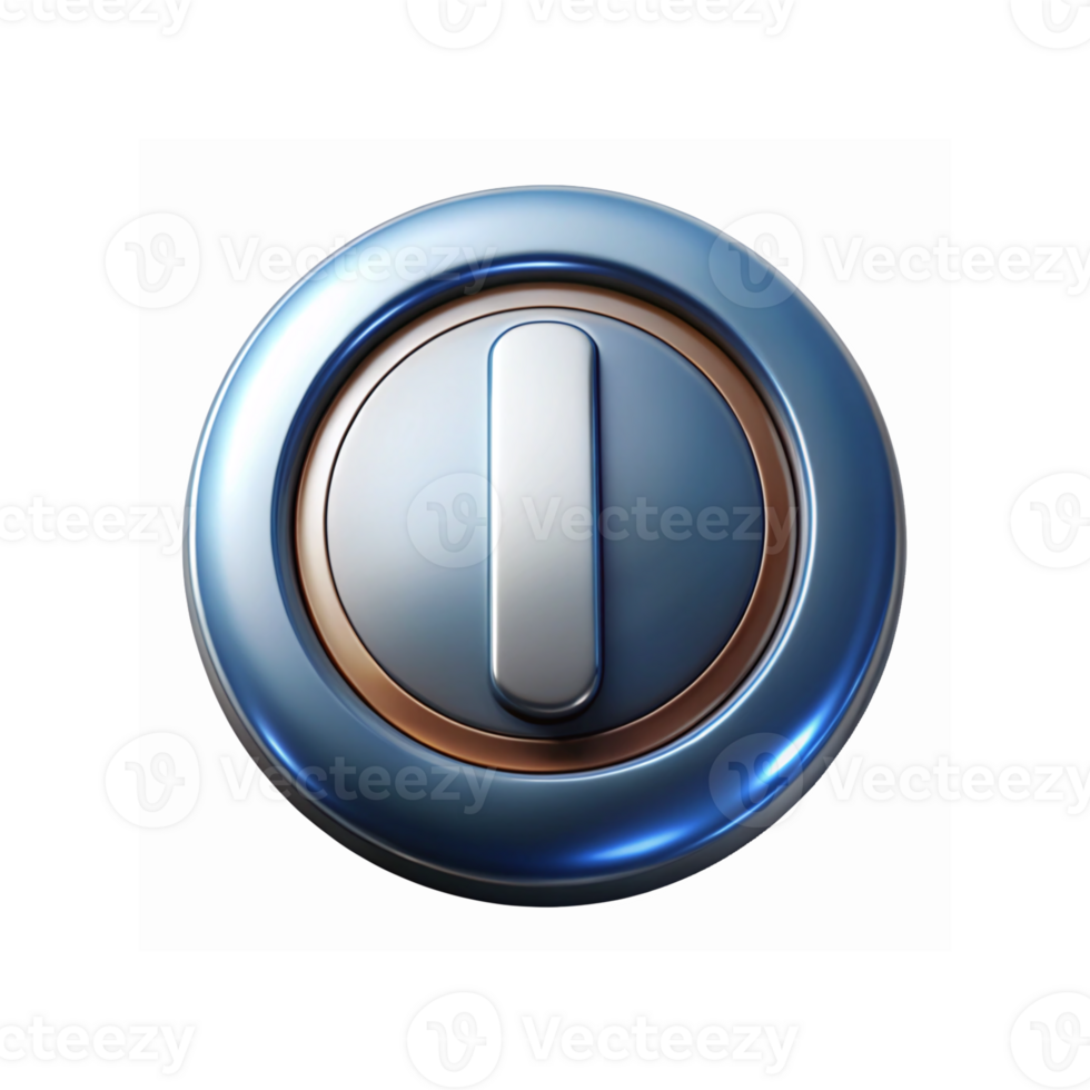 Metallic Blue Circular Power Button with Glossy Finish for Technology and Interface Design png