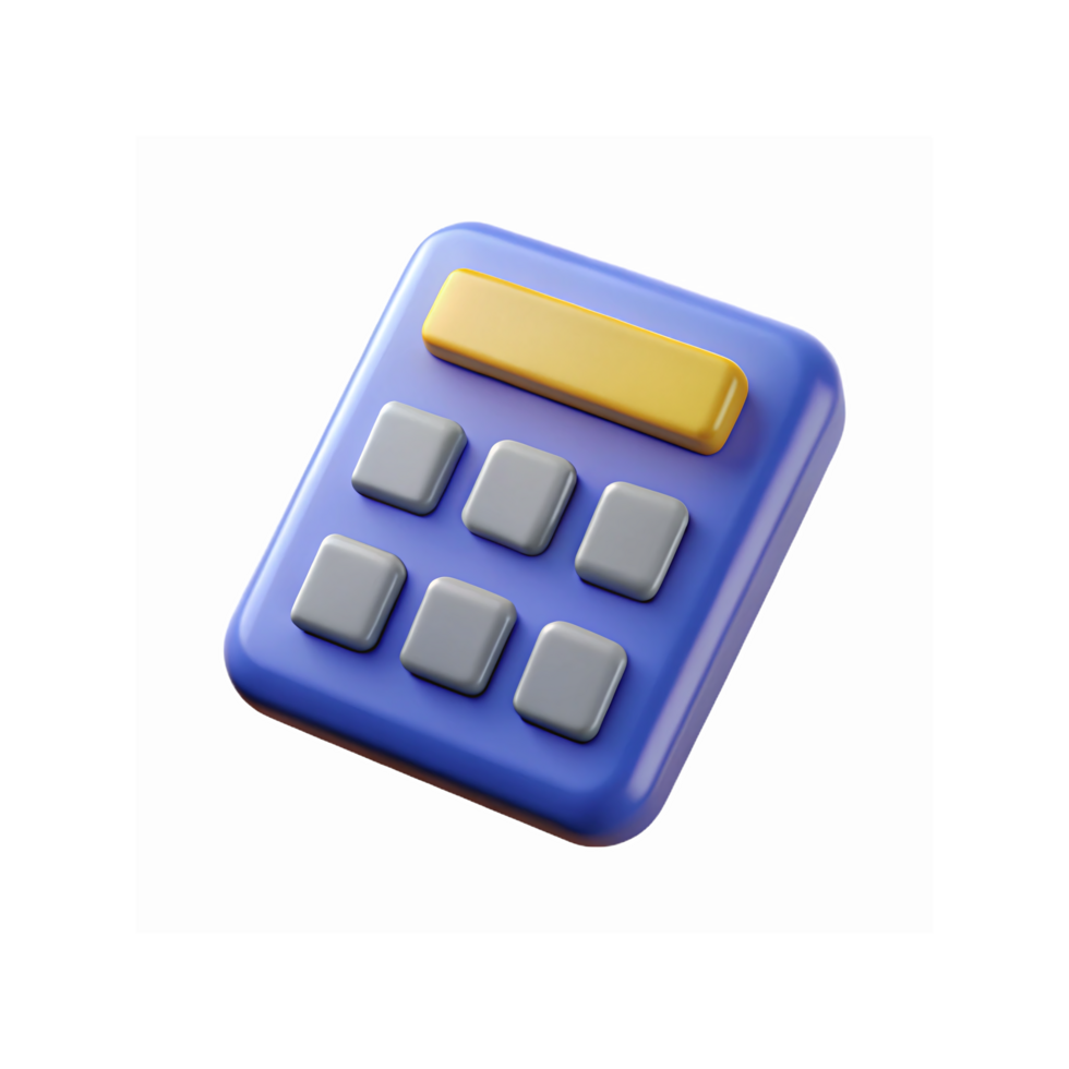 Blue 3D Calculator Icon with Yellow Detail and Gray Buttons for Financial and Educational Design Use png