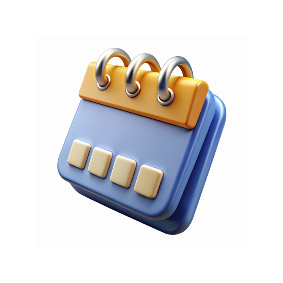 3D Spiral Bound Desk Calendar Icon with Blue Orange Design on Transparent Background for Organizing png