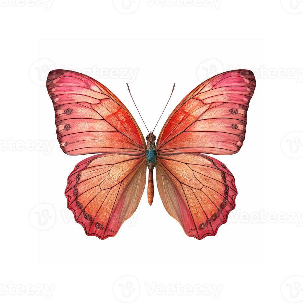 Vibrant Pink Orange Butterfly With Textured Wings and Detailed Patterns on Transparent Background png