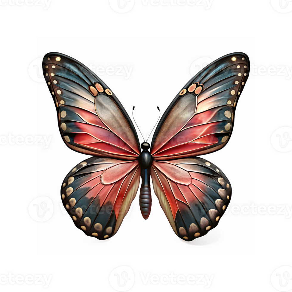 Vibrant Gradient Butterfly Illustration with Black Red and Pink Patterns on Transparent Background png
