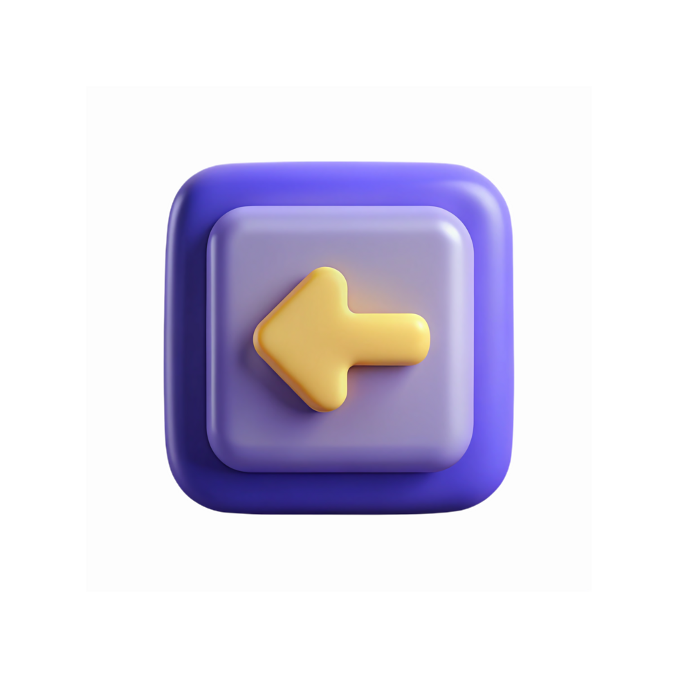 3D Yellow Arrow Icon on Purple Square Button for UI Design Navigation and Interface Elements png