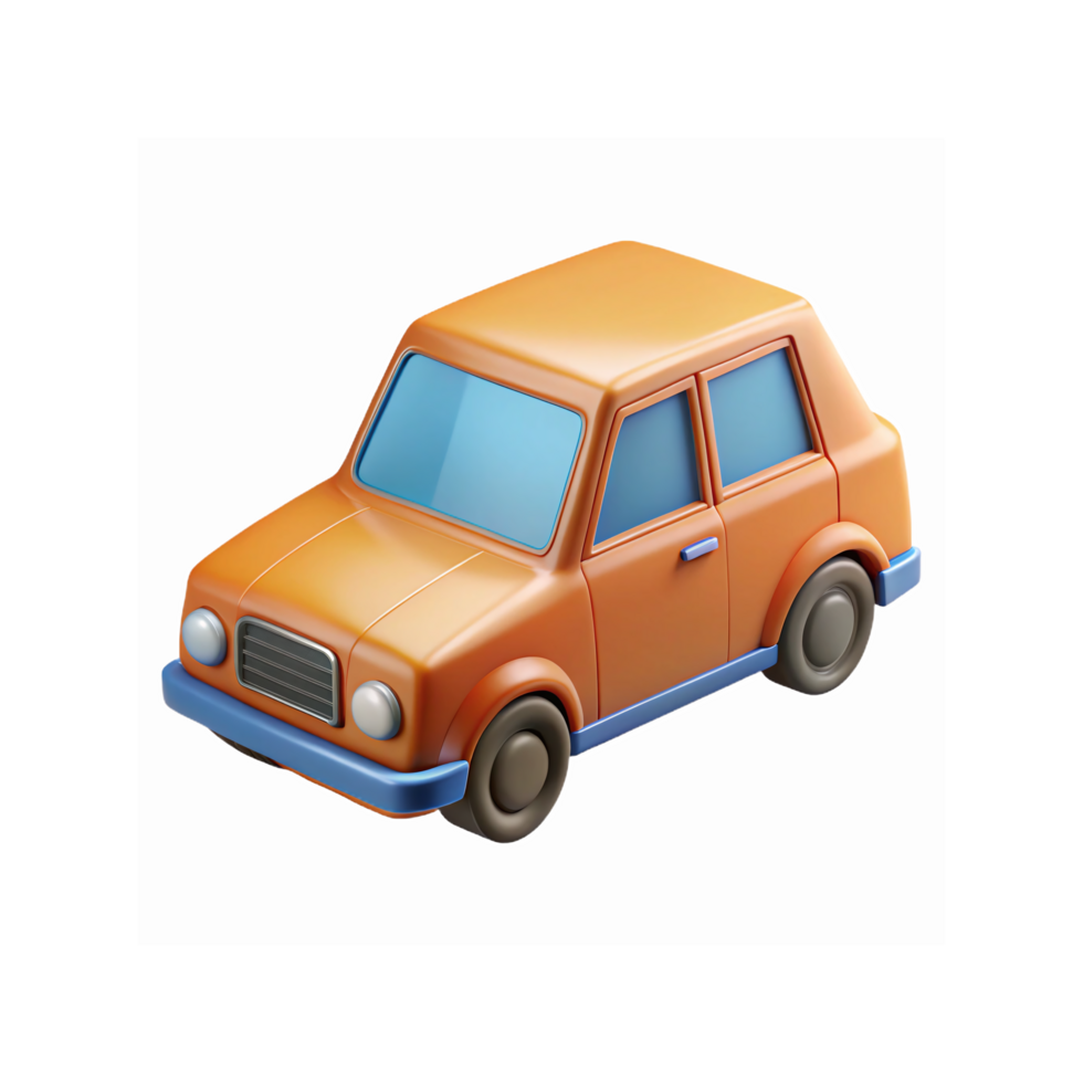 Bright Orange Retro Cartoon Style Car with Blue Trim and Transparent Background for Digital Design png