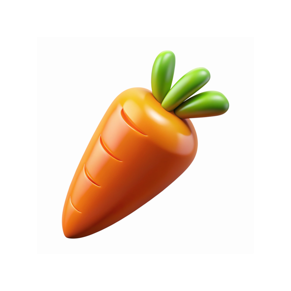 Bright Orange 3D Rendered Carrot Icon with Vibrant Green Leaves on Transparent Background for Food and Design Projects png
