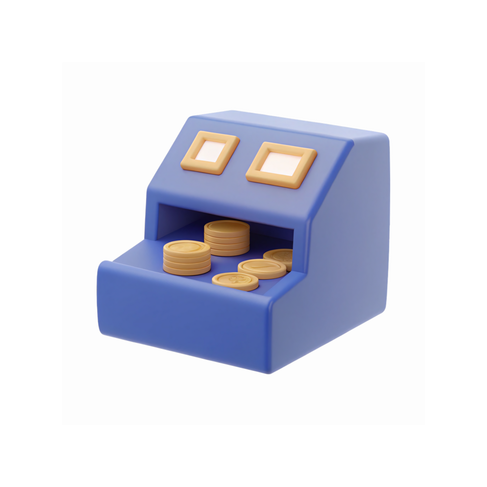 Blue Plastic Cash Register Toy with Drawer Open and Gold Coins for Learning and Kids Play Education png