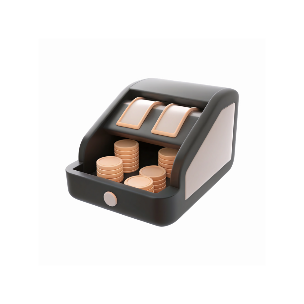 Modern Coin Counting Machine with Stacked Gold Coins for Financial Management and Cash Handling Tools png