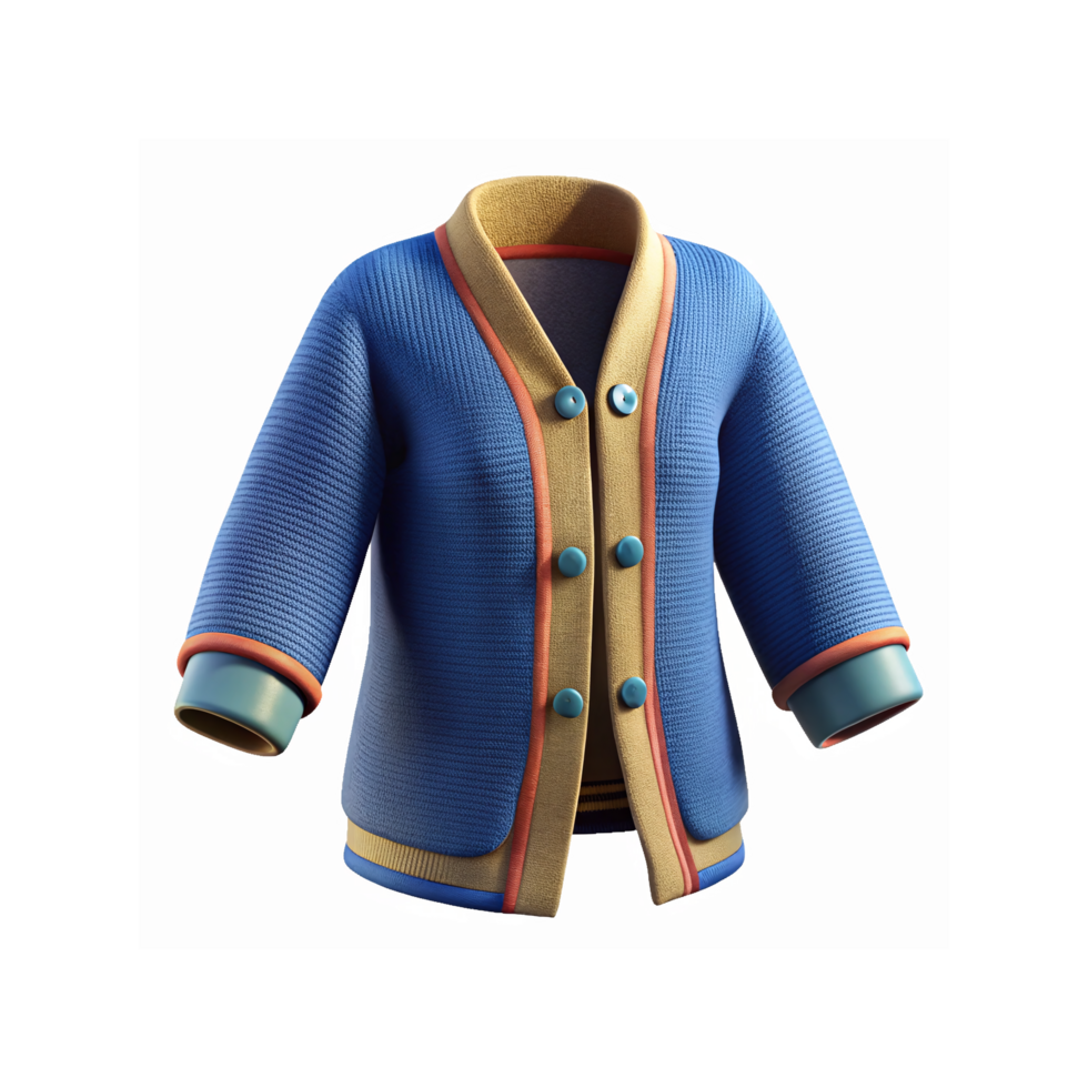 Blue Textured Knit Jacket with Yellow Inner Lining and Orange Accents for Casual Wear Front View png