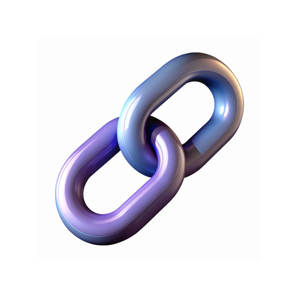 3D Metallic Purple and Blue Interlocked Chain Links Symbolizing Connection and Strength on Transparent Background png