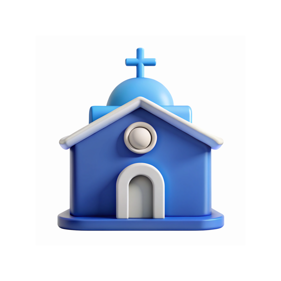 Blue Church Icon with White Roof Cross and Dome Design for Religious Themes and Digital Use png