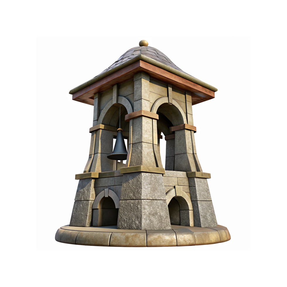 Stone Bell Tower with Arched Design and Gray Brick Structure for Architecture and Historical Concepts png