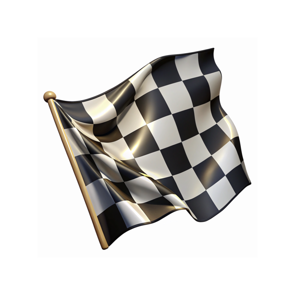Waving Black And White Checkered Racing Flag 3D Illustration With Golden Pole Transparent Background png