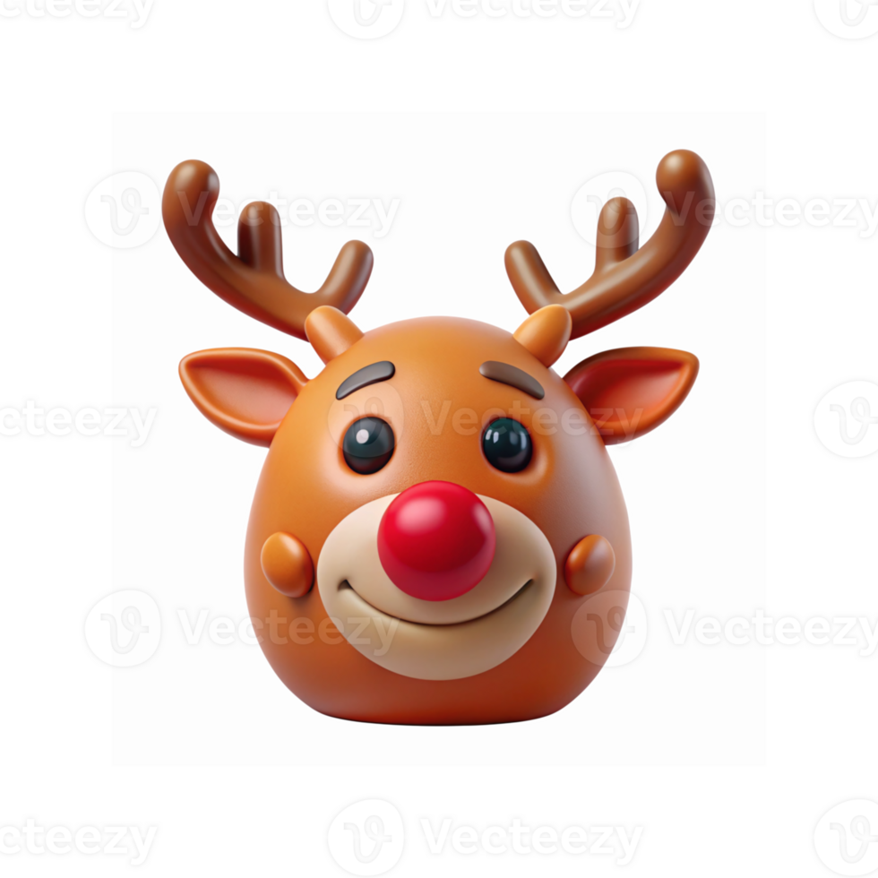 Cute Cartoon Reindeer Head with Red Nose and Antlers for Christmas Decoration and Holiday Design png