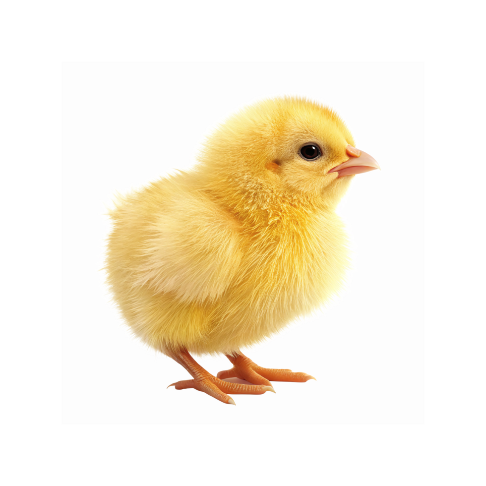 Yellow Baby Chick with Fluffy Feathers and Small Beak Standing on White Background png