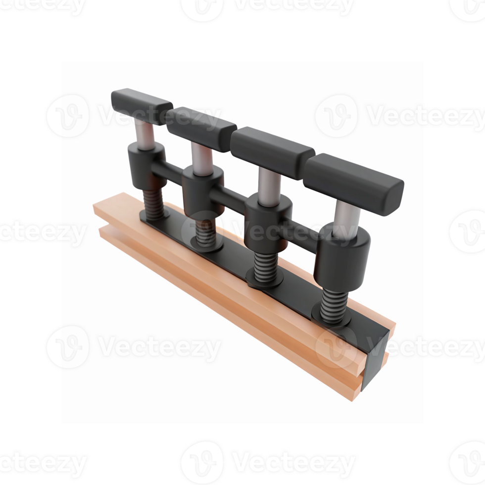 Four Black Metal Screws on Wooden Clamp Tool for Precision Carpentry and Woodworking Projects png