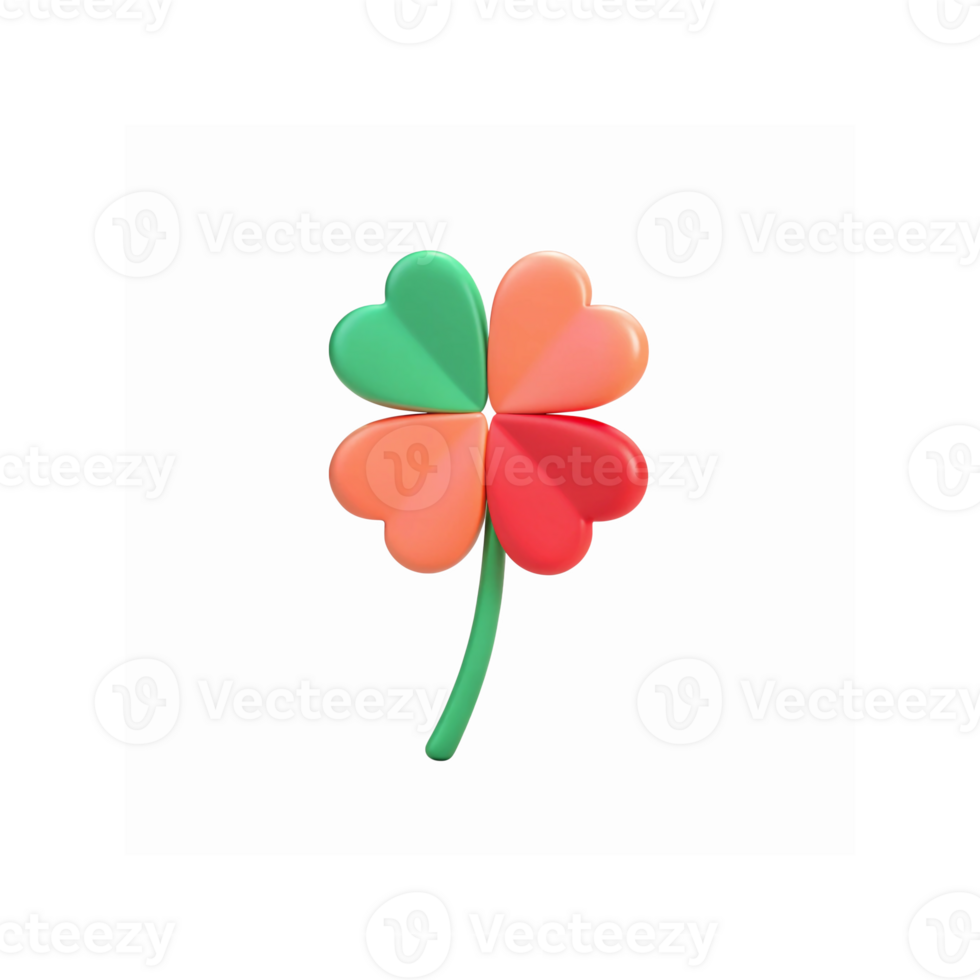 Vibrant Four Leaf Clover Icon with Green Pink Orange and Red Heart Shaped Petals on Transparent Background png