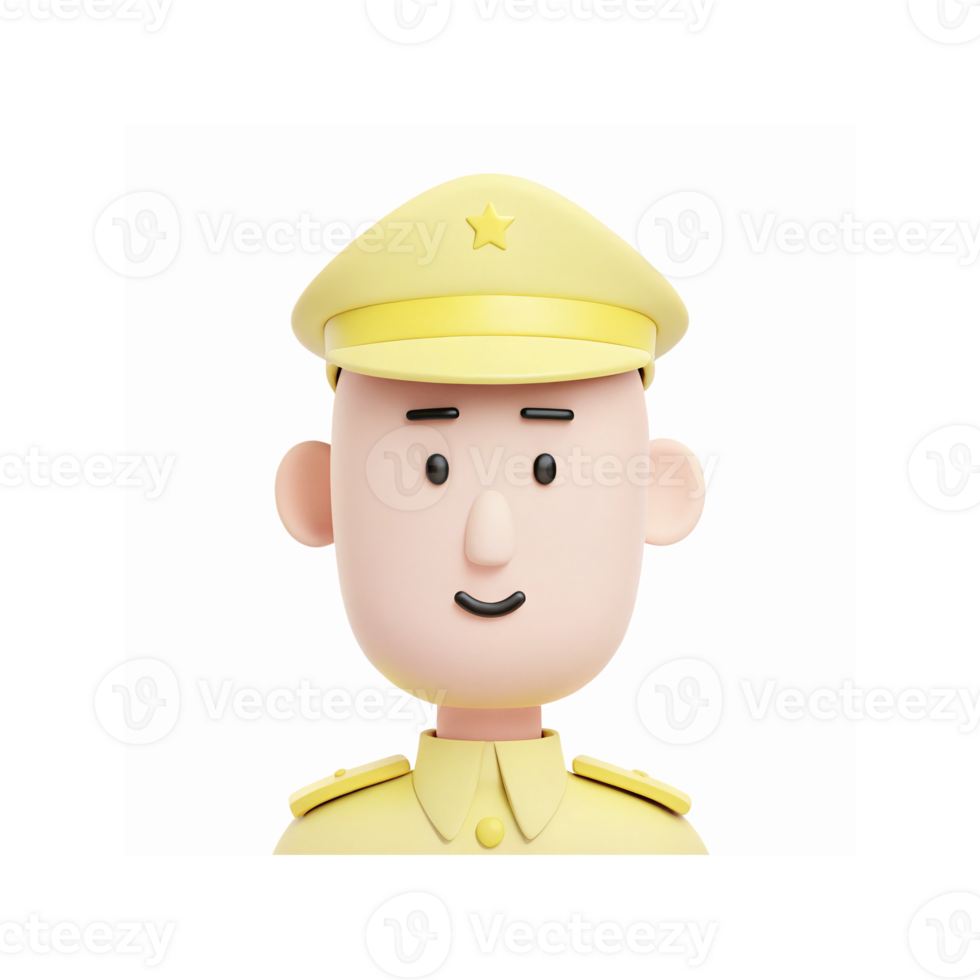 3D Illustrated Yellow Uniform Character with Cap and Star Badge Hand-Drawn Style Minimal Design png