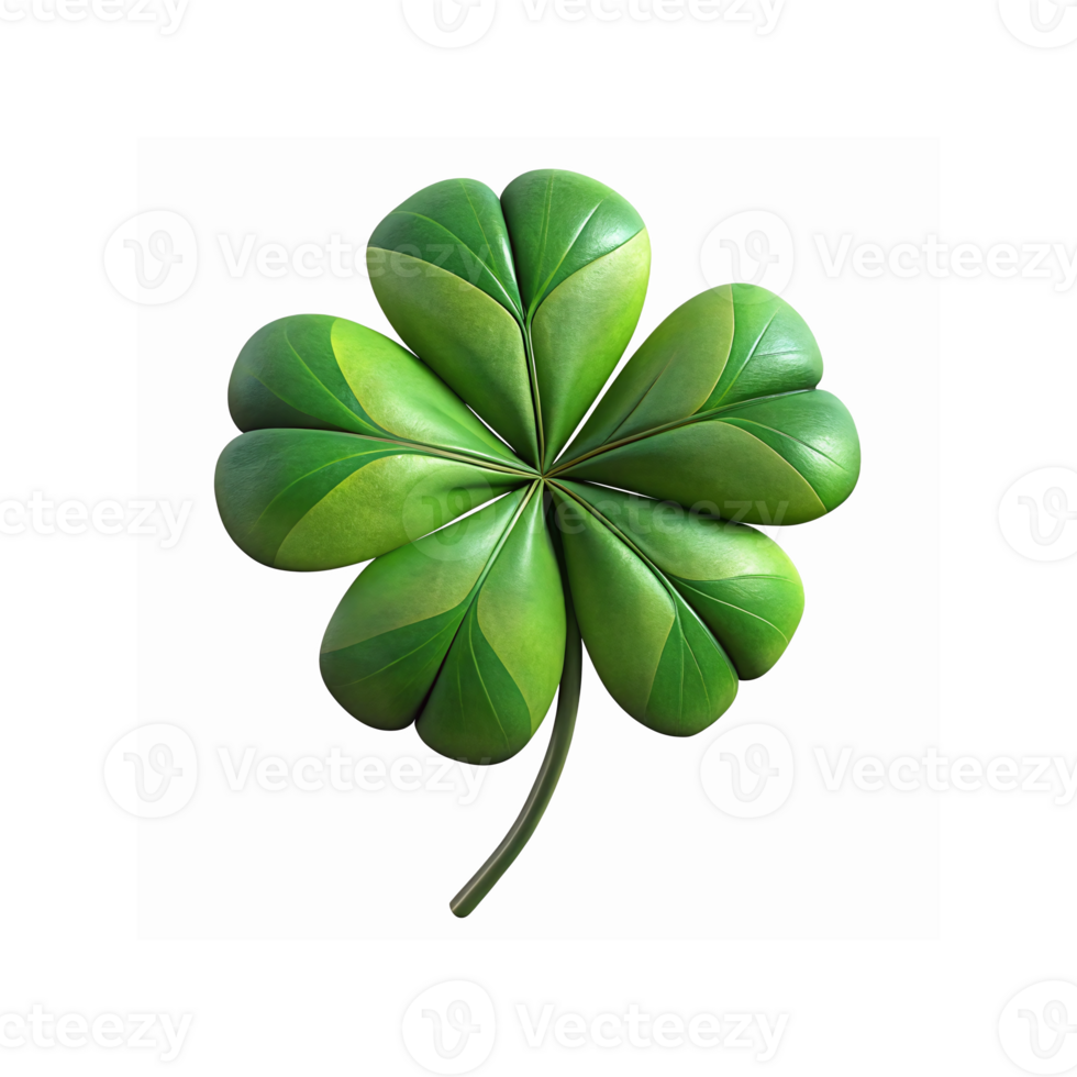 Four Leaf Clover Symbol of Luck with Vibrant Green Textured Leaves on Transparent Background png