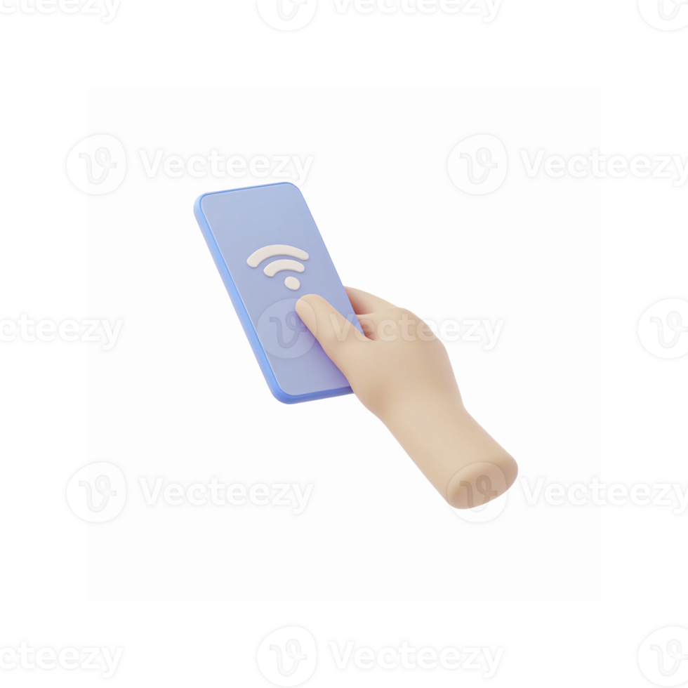 Hand Holding Blue Smartphone with Wifi Symbol for Wireless Technology and Communication png