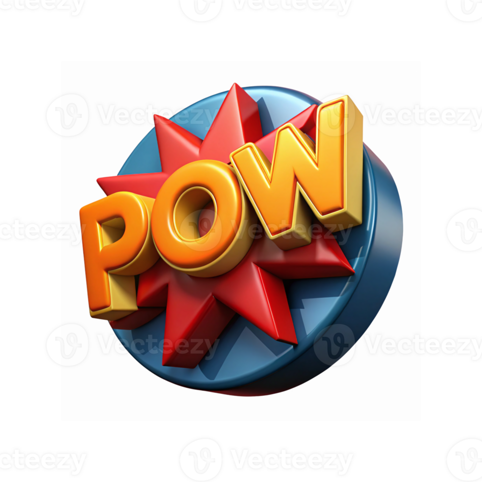 Bold Yellow Pow Text on Red Starburst with Blue Background for Comic Book Style Design png